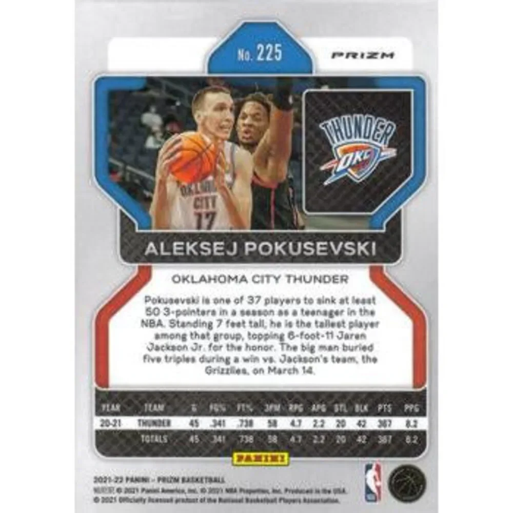 2021-22 Panini Silver Prizm Aleksej Pokusevski 225 Oklahoma City Thunder